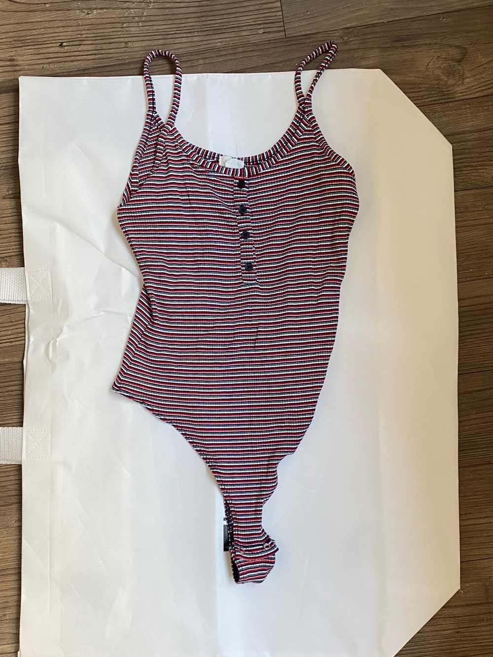 Garage Red White Navy Striped Ribbed Bodysuit